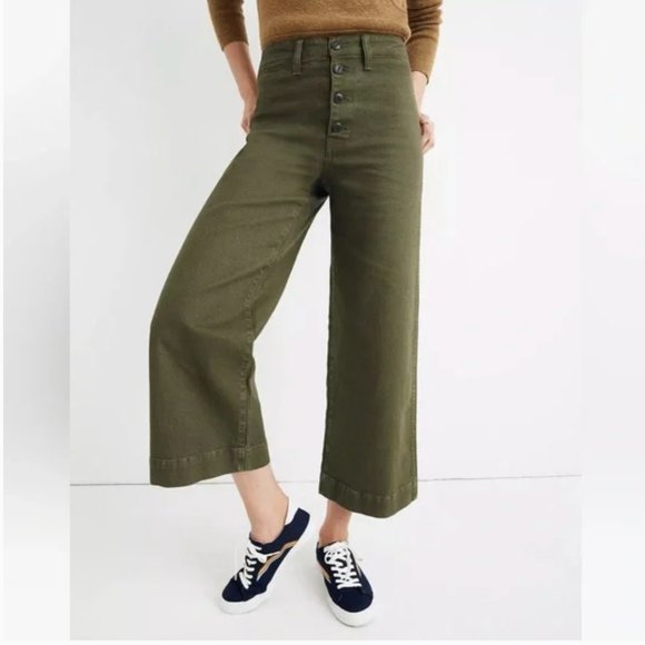 Madewell Pants - Madewell Green Emmett Wide-Leg Crop Pants Button-Front Edition Size 30 K1660